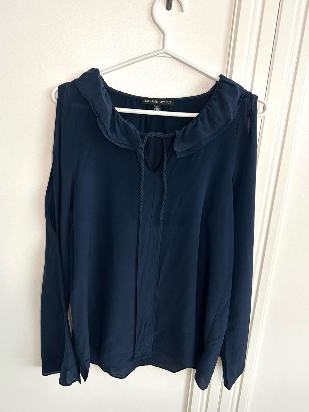 Saks Fifth Avenue Navy Ruffle Tie-Neck Silk Blouse